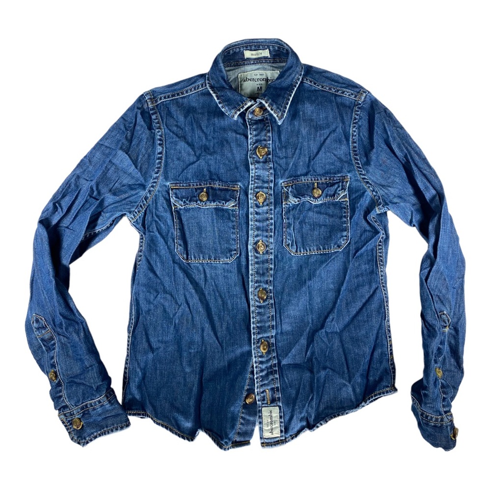 Abercrombie & Fitch KIDS Muscle Button Down Long Sleeve Denim Collar Shirt sz L